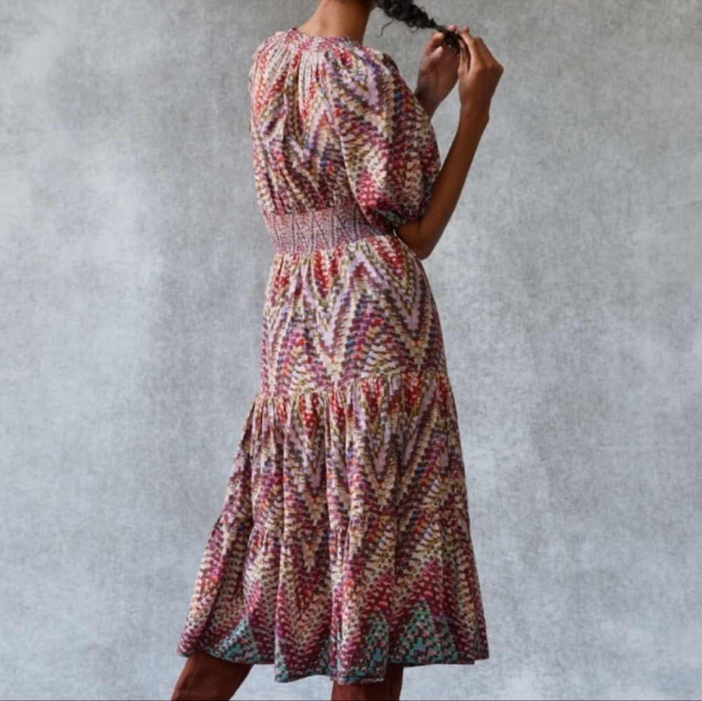 Anthropologie Joyce Puff Sleeve Tiered Midi Dress 10 - Picture 5 of 16